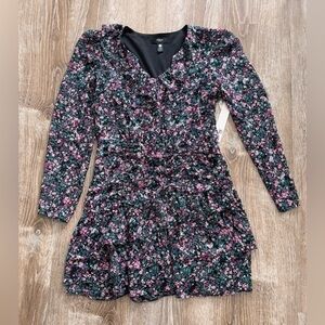 Aqua Asymmetrical ruffle floral dress